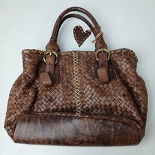 Tosca Blu Leather Handbag Hand Carrier Net Knitted Women's Brown WRDC