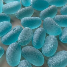 10 Frosted Glass TURQUOISE Chunky "Beans" CULTURED Seaham Sea Nuggets 25mm x TEN