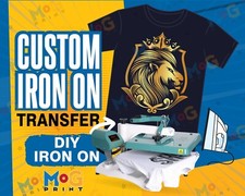 Custom Iron on Press Heat Transfers T-shirt Personalised Logo Lot Print Design