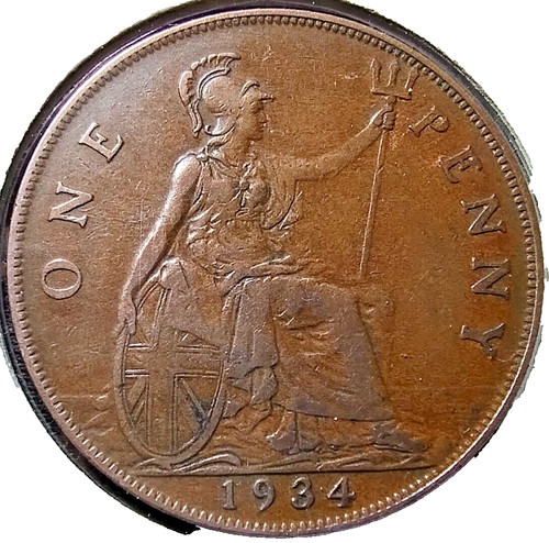 1934 one penny george ef - one, v