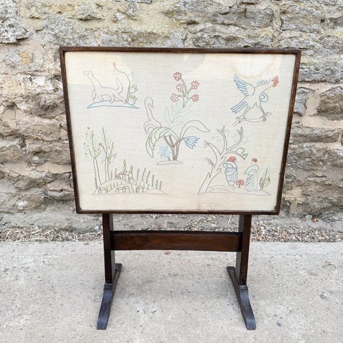Embroidered fire screen wooden - screen,