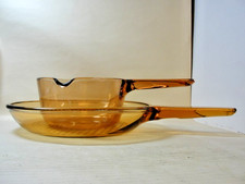 Vintage Vision Corning France Pan Set. Pyrex Amber Glass. 