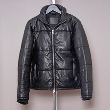 ALL SAINTS Leather Puffer Jacket MEDIUM Mens Black Padded Bowen Mercer CORONET