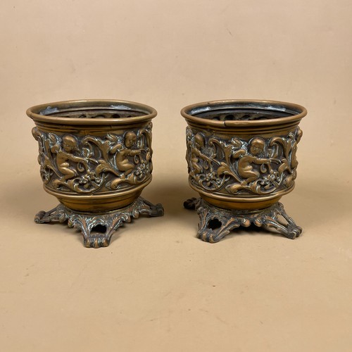 Antique cherub planters brass - planters,