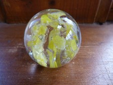 Langham Glass Ireland Yellow Swirl Bubble Patterned Paperweight 
