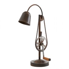 Industrial Galvanized Metal Bicycle Gear Cycle Desk Table Lamp in Pale Black