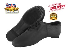 JAZZ DANCE SHOES Black Leather Split Sole Dancing Pumps Irish Hard Jig - UNISEX