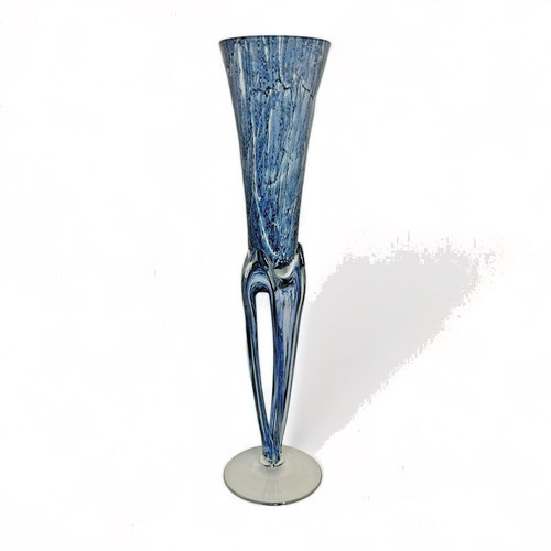 Blue white art glass vase - blue,