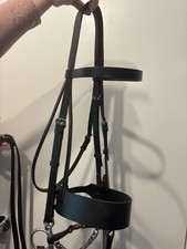 Black Full Showing Bridle with Reins. Immaculate Condition. Full Size Leather