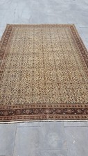 Antique Large Area Oushak Rug, Beige Brown Botanical Decor Rug, Natural Wool Rug