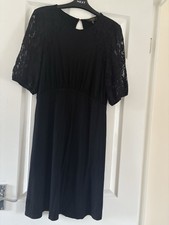Lipsy London Size 12 Black Dress Lace Shoulder Detailing Short Sleeve