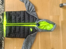 Nike Swoosh Puffer Hooded Coat / Jacket Toddler Black Grey Volt Green 6 M 5-6 yr
