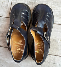 Original Black Dr Martens Leather T-bar Shoes Children Adults Platform Chunky  4