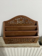 Vintage Carved Wooden Letter Rack Holder Home Desk Top Or Wall
