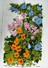 Vintage Irish Linen Tea Towel  Summer Climbers  Lee Parry for The Natiomal Trust
