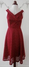 Vintage Late 1980's Retro 1950's Dk Cherry Red Lace Evening Prom Dress UK Size 8