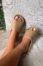 LADIES WOMENS RUBBER DESIGNER SLIPON SLIDERS SUMMER BEACH COMFY SANDALS SHOES