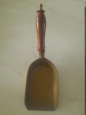 Vintage brass and wooden handled heavy duty coal shovel