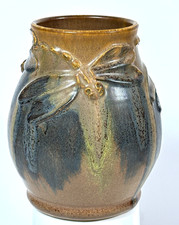 Ephraim Pottery Handcrafted Dragonfly Vase 6.25" Tall, Signed