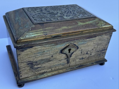 Antique bronze metal chest - bronze,