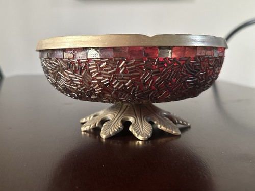 Red vintage glass ashtray - glass,