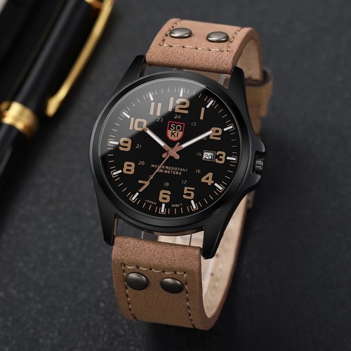 Men military leather date - military,