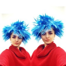 2 X BLUE SPIKEY WORLD BOOK DAY THING 1 WIG FANCY DRESS COSTUME UNISEX AFRO UK 