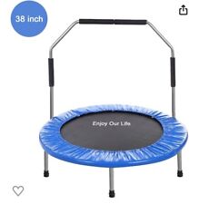38 Inch Blue Round Foldable Portable Mini Fitness Trampoline with Handle Bar