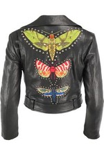 GUCCI STUDDED APPLIQUÉD LEATHER BIKER JACKET IT 42 UK 10