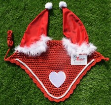 Santa Double Hats Handmade Christmas Horse Ear Bonnet – Fly veil Hood Xmas Gift