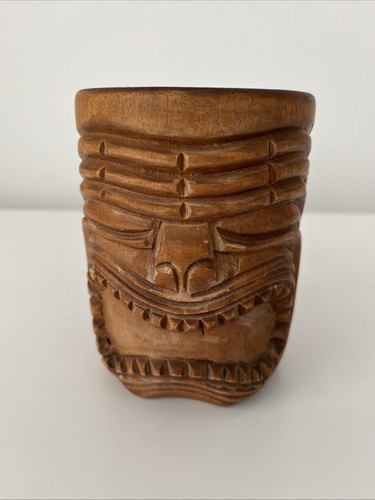 Vintage carved wooden mug tiki - carved,
