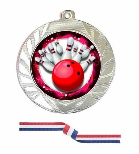 Ten pin bowling medal with - pin, red