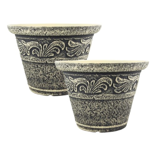 2pc round plastic grey plant - 2pc,