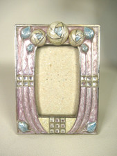 vintage 3d enamel past time Rennie Macintosh photo frame pink blue rhinestone