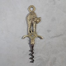 Vintage Brass Witches Cat Finial Corkscrew, number 18851 on back, approx 6" long