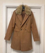 Topshop Fur Collar Camel Coat