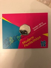 2012 LONDON OLYMPIC SPORTS 2011 MODERN PENTATHLON 50p COIN UNC SEALED IN CARD.