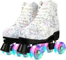Outdoor Roller Skates Women Adult with Light up Wheels White Quad  39 US 7.5