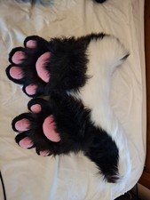 Skunk Husky Wolf Dog Fursuit Tail And Paws. Black White.