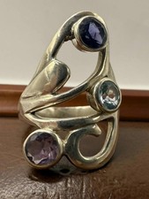 Quality 925 Sterling Silver Multi Gem Set Ring • Size - M • 6.17 Grams