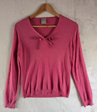 Poetry  Jumper Size 14 Pink V neck Luxury Knit- silk & bamboo - silk tie ribbon