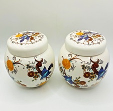 Matching Pair of Vintage  Sadler Oriental Exotic Birds Ginger Jars / Tea Caddy