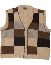 ENZO LORENZO Mens Sleeveless Cardigan Sweater 2XL Grey Patchwork BP01