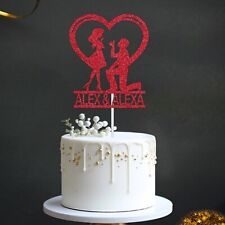Personalised Glitter Engagement Cake Topper | Custom Couple Decoration