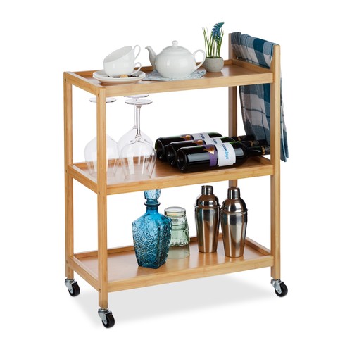 Bamboo serving trolley - , rolling