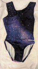 Girls Quatro Purple Open Back Gymnastics Leotard Size CLA 30 Age 9-10