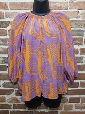 Tucker Womens Leaf Abstract Print Button Up Long Sleeve Peasant Blouse Size Sm