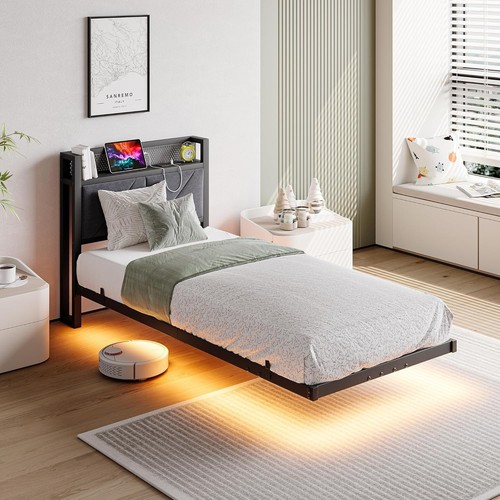 Floating single metal bed - floating,