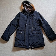 Girls black Winter Coat Age 13-14 With Leppard Print Fluffy Lining From TU