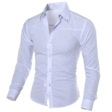 Mens Solid Shirts Long Sleeve Slim Smart Fit For Casual Formal Work Shirts UK